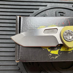 Curtiss Custom F3 Medium 3.25" Spanto NON-Flipper, Yellow Titanium Ball-Mill, Stonewash Magnacut Folding Knife
