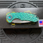Curtiss Custom F3 Medium 3" Spanto NON-Flipper, Polished Green Titanium FJ-Mill "Dragon Scale", Stonewash Magnacut Folding Knife