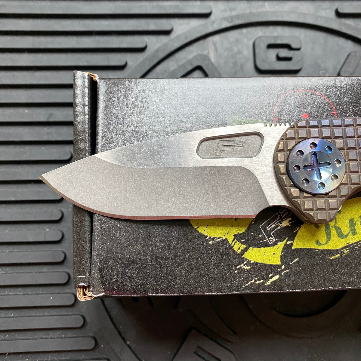 Curtiss Custom F3 Medium 3" Slicer NON-Flipper, Fragmill Titanium Torched Handles, Stonewash Magnacut Torched Hardware Folding Knife