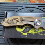 Curtiss Custom F3 Medium 3" Slicer Flipper, Bronze Titanium Ball-Mill, Stonewash Magnacut Folding Knife