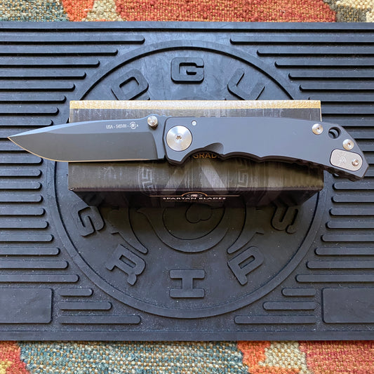Spartan Blades SF5BK SHF Harsey Folding Knife 3.95" S45VN Black DLC Plain Blade, Black Titanium Handles