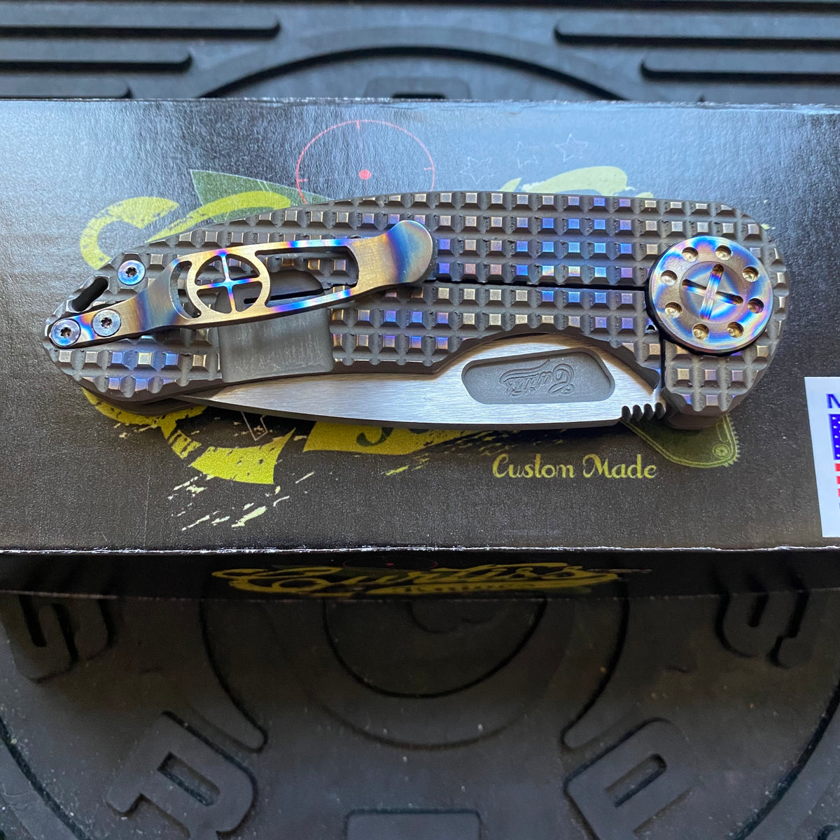 Curtiss Custom F3 Medium SLIM 3.25" Spanto NON-Flipper, Frag-Mill Torched, 2 Tone Stonewash Magnacut Folding Knife