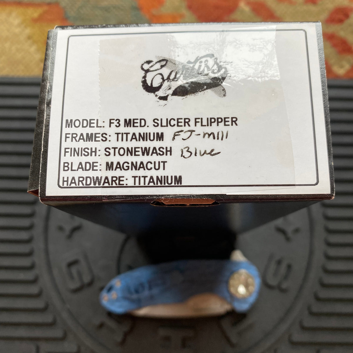 Curtiss Custom F3 Medium 3" Slicer Flipper, Blue Titanium FJ-Mill "Dragon Scale", Stonewash Magnacut Folding Knife