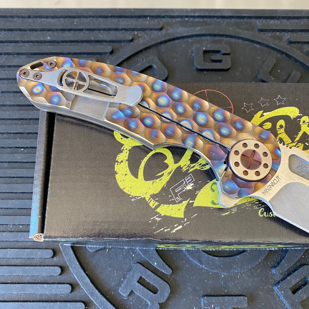 Curtiss Custom F3 Large 3.75" Spanto, Flipper, Titanium Torched PM-Mill Handles, Bronzed Polished Hardware, Magnacut Knife