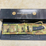 Spartan Blades Horkos Flat Hard Earth 5.6" Fixed Blade Knife CE Canvas Micarta Black Handle with MultiCam Molle Sheath SB4DEBKNLMC