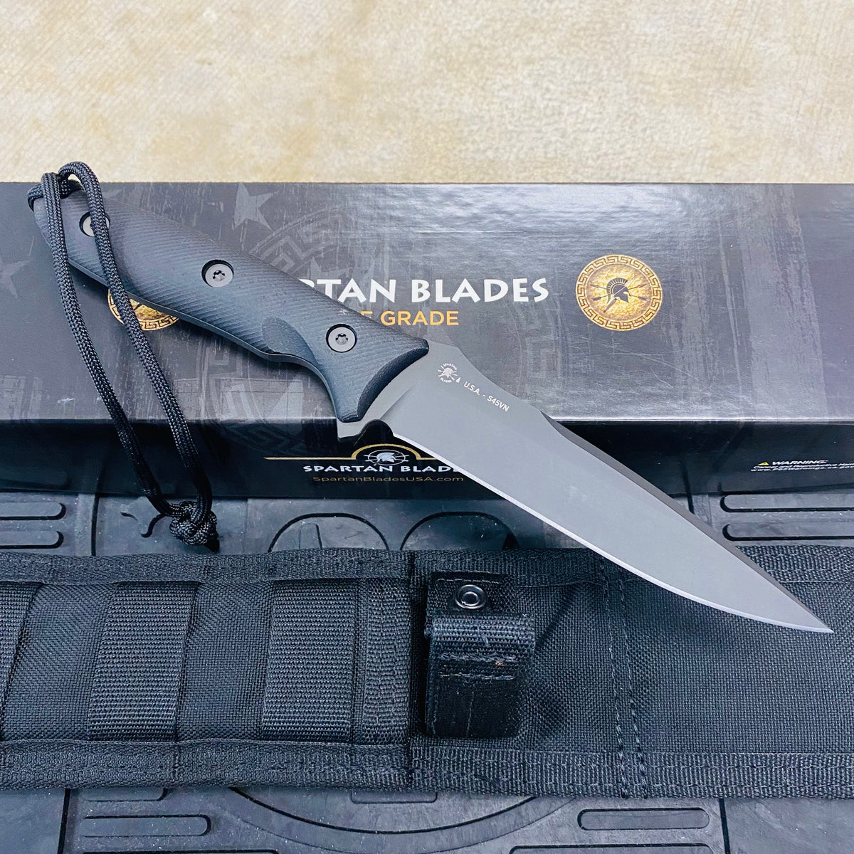 Spartan Blades Moros Black Combat Utility 5.25" Fixed Knife with Black MOLLE Sheath SB53BKBKNLBK