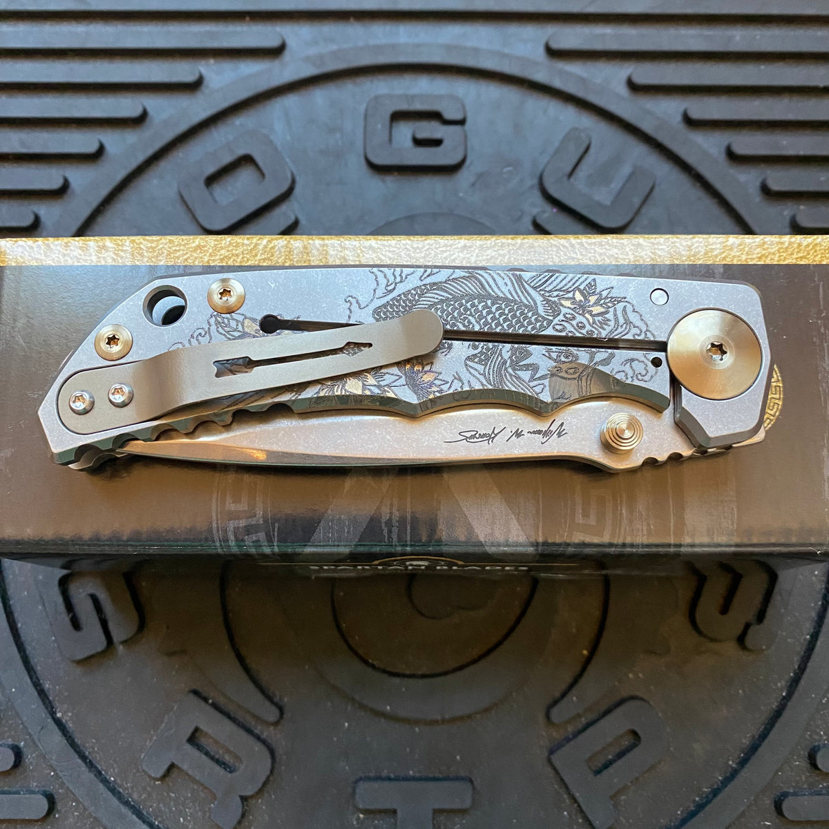 Spartan Blades SF5KOIFISH SHF Koi Fish Harsey Folding Knife 3.95" S45VN Stonewashed Plain Blade, Titanium Handles